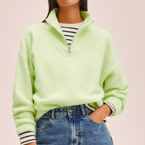 Mango Sweaters - Mango half zipper green sweater